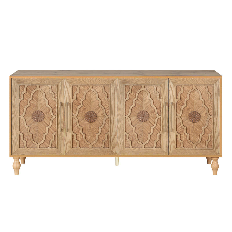 Armoire de rangement décorative 4 portes, Bois naturel