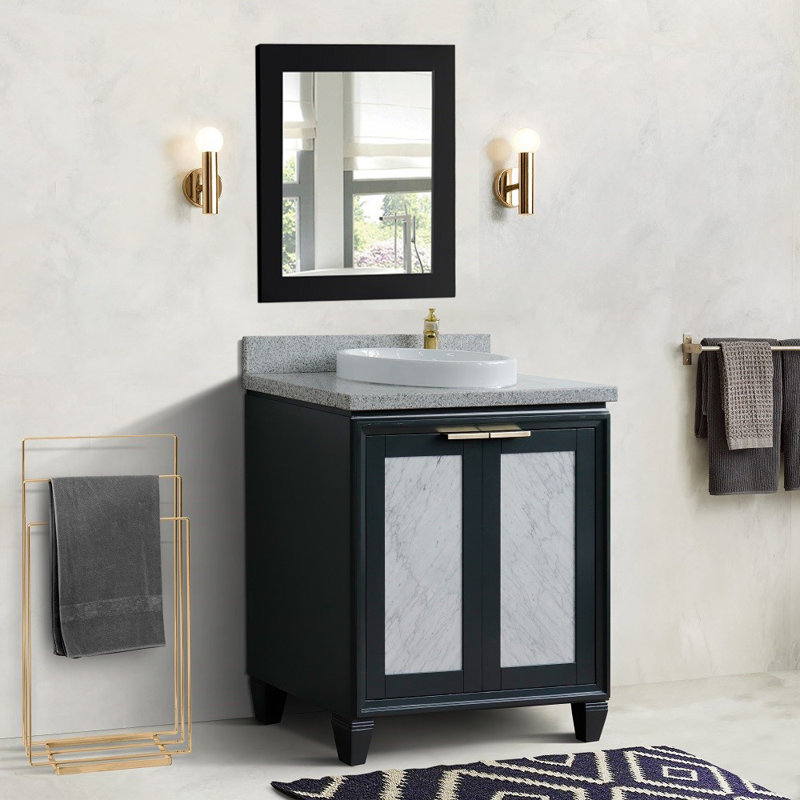 Ensemble de meuble-lavabo simple 31 "avec miroir Schreck, Gris, Gris foncé