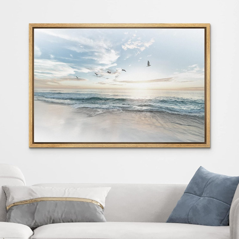 Coastal Beach Sunrise on The Beachy Scene Seagull Coastal Modern Large Canvas Print Wall Art Bedroom Decoration