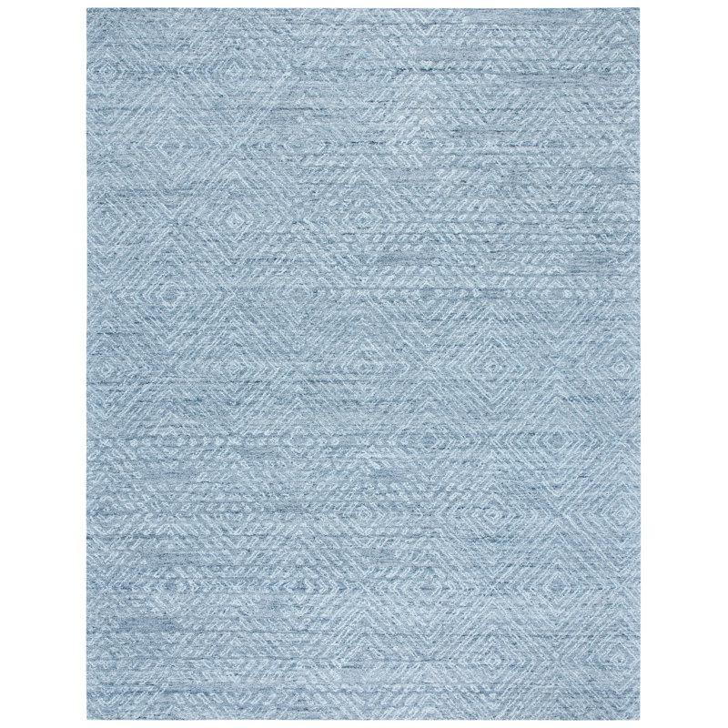 Handmade Abstract Blue Tufted Wool Blend Area Rug, 10' x 14'