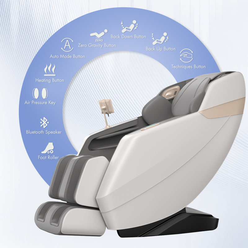 White Faux Leather Full Body Massage Recliner with Bluetooth Speaker