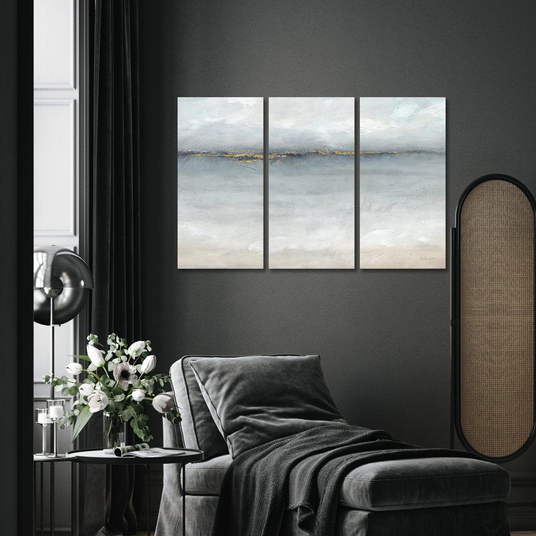 Serene Sea Grey Gold Landscape von Cynthia Coulter - Galerie-verpackte Leinwand Giclée