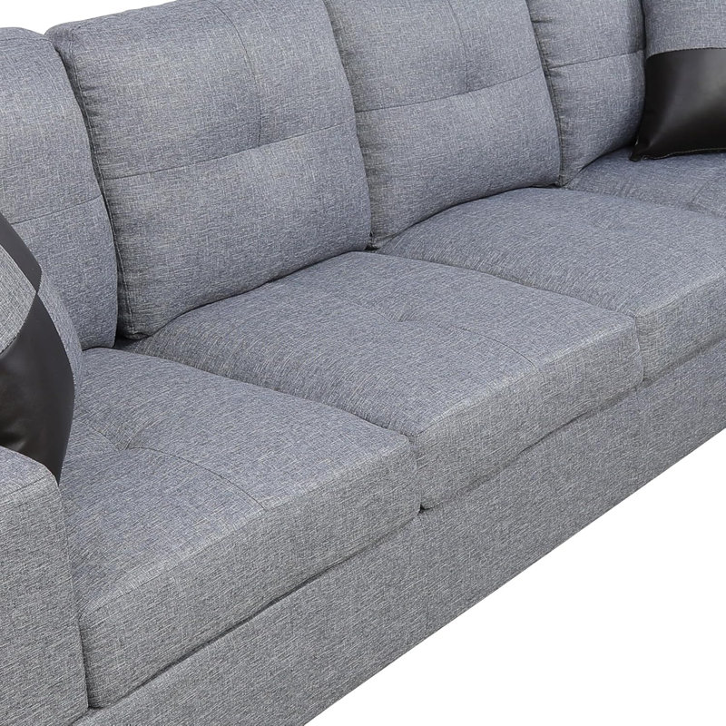 Quinnes Upholstered L-Shaped Sectional, Left Hand Facing, Gray Linen