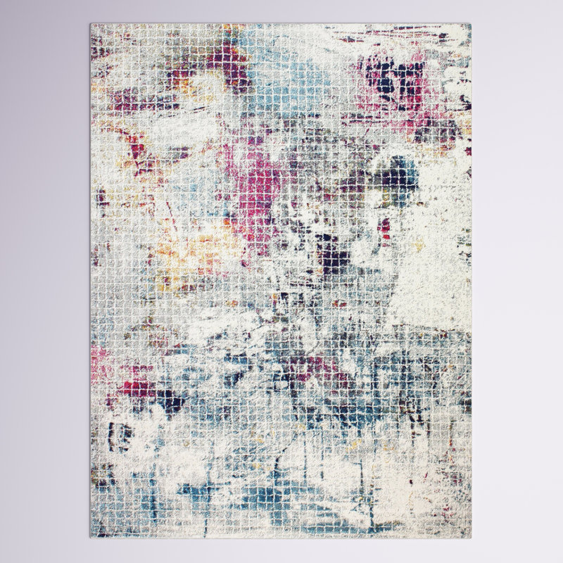 Tapis ivoire / bleu Coughlin, Rectangle 7 pi 6 po x 9 pi 6 po