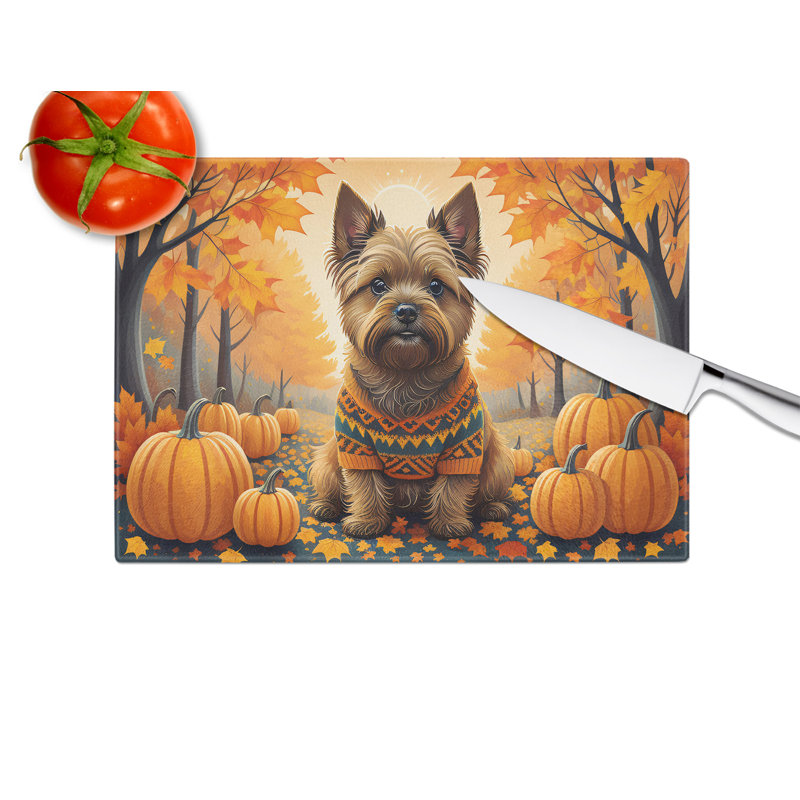 Cairn Terrier Fall Glass Cutting Board Large