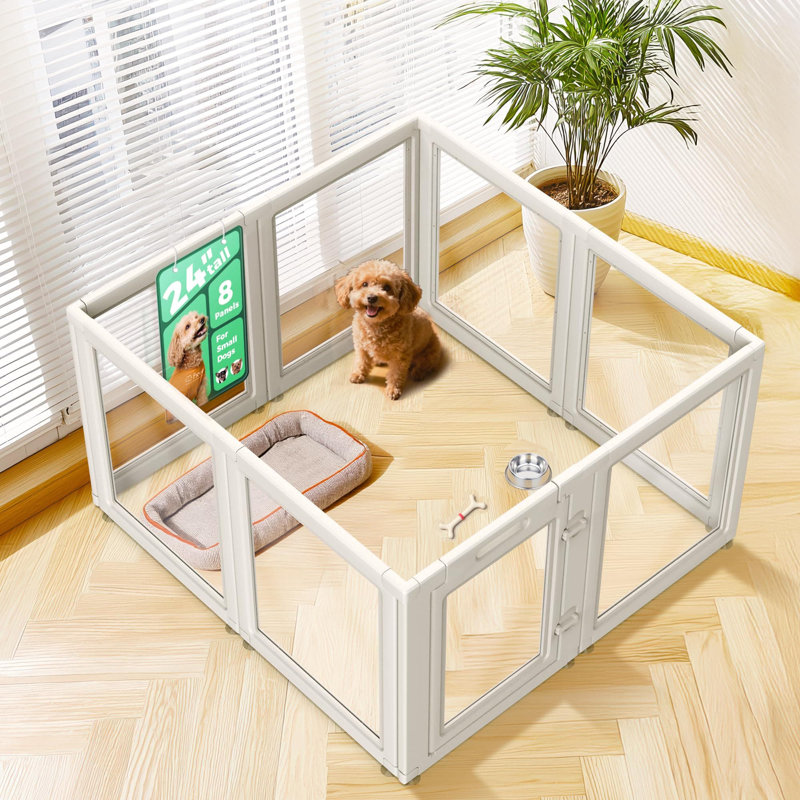 Parc pour animaux d'intérieur en acrylique pour chiots et petits chiens AuraSpace, 24 po, 8 panneaux, blanc, Blanc