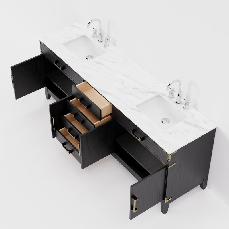 Ensemble de meuble-lavabo double 84 po x P 22 po Laurel, Chêne noir, Marbre de Carrare blanc