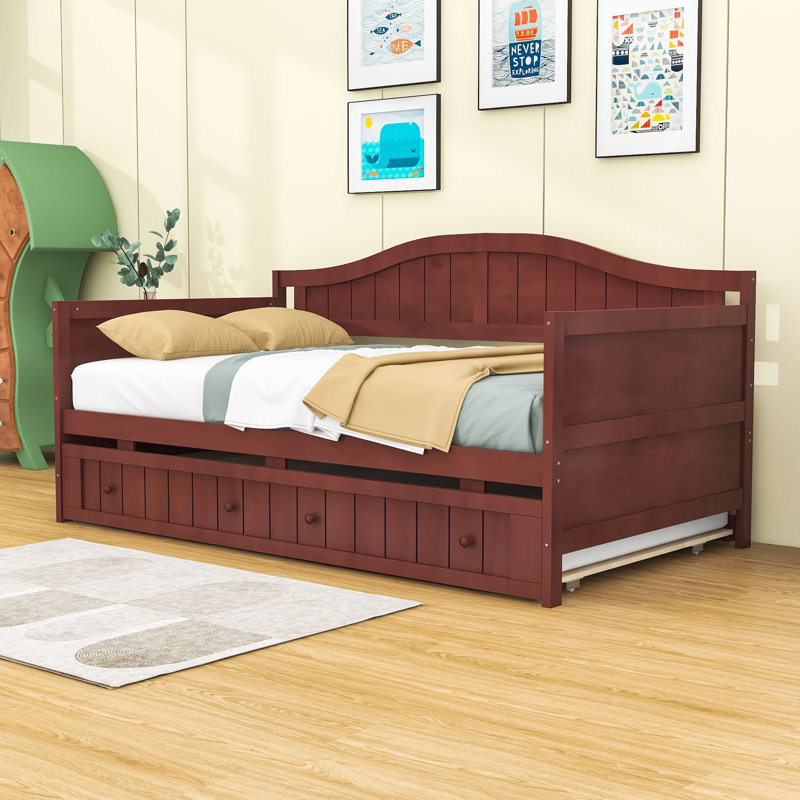 Twin Size Wooden Daybed with Trundle, Espresso
