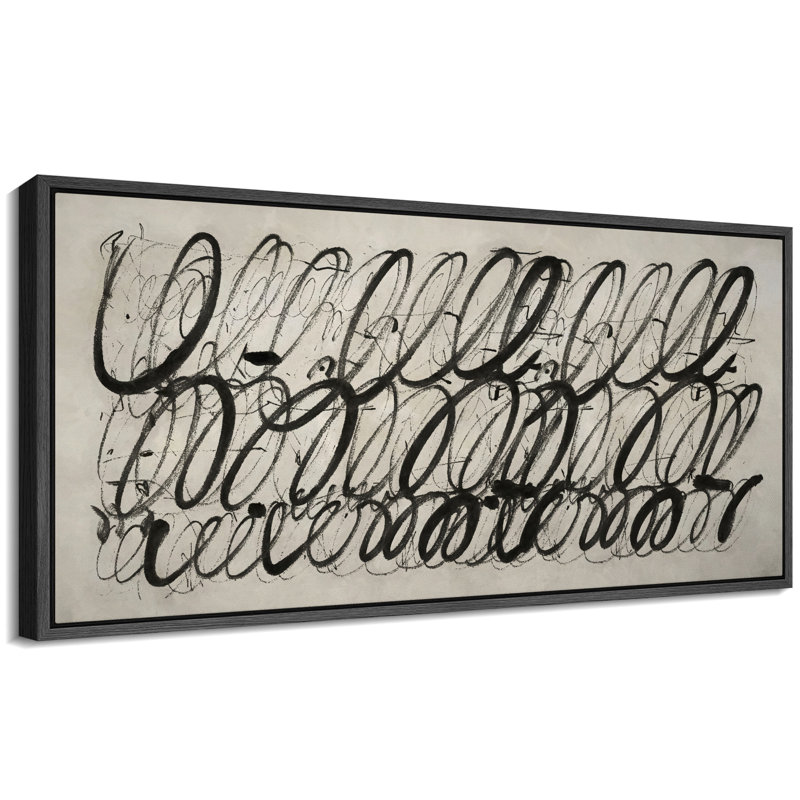 Calligraphie abstraite noire, reproduction sur toile, H 30 po x l 60 po, Noir, noir, noir, noir
