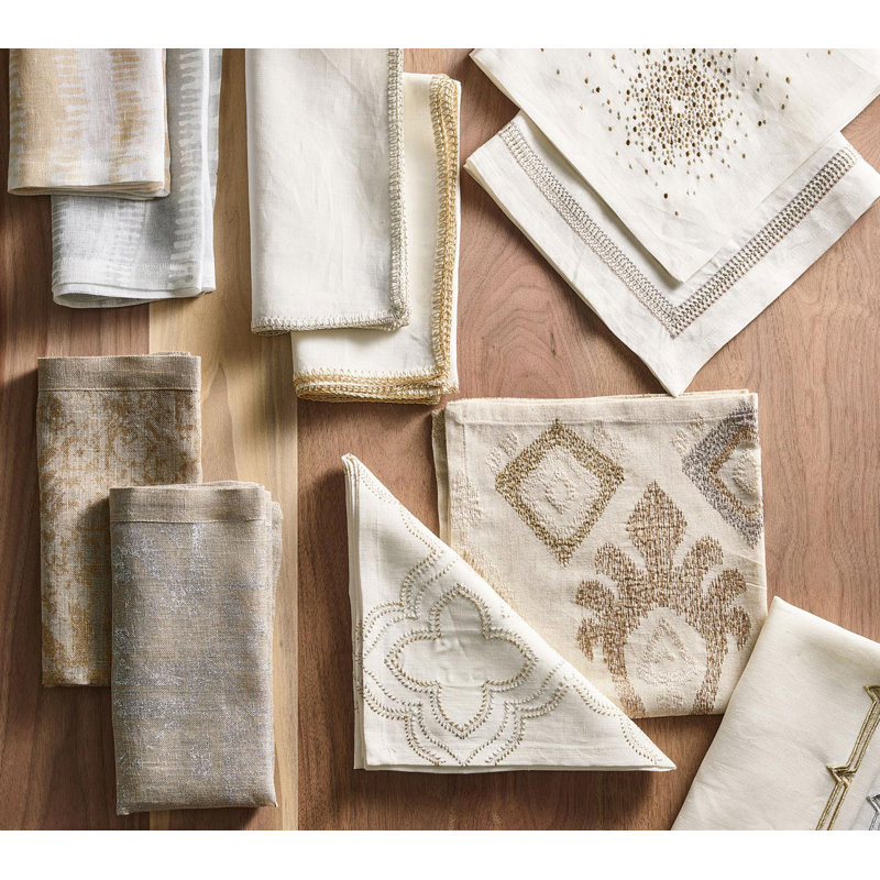 Starburst Linen Napkin, White/Gold/Silver