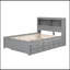 Lit plateforme double avec lit gigogne, tiroirs et prises USB, gris