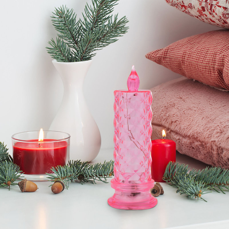 Bougie sans flamme avec motif de réfraction à projection de lumière à DEL avec bougie électronique et décoration de table en imitation de cristal