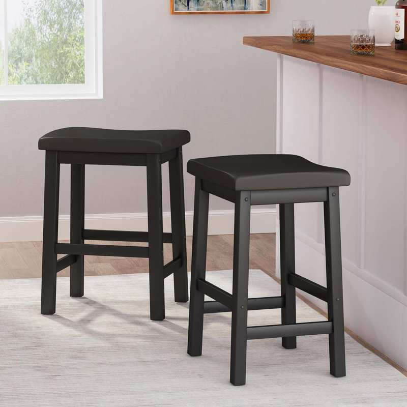 Modern Minimalist Bar Stool,Ideal for Kitchen Counter & Dining Room,Set of 2, Black, Counter Stool (24" Seat Height)