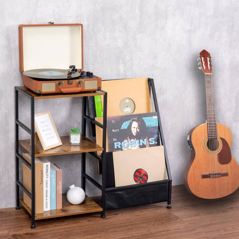 H Media Shelves, 73.66cm H x 83.82cm W x 27.94cm D, Brown