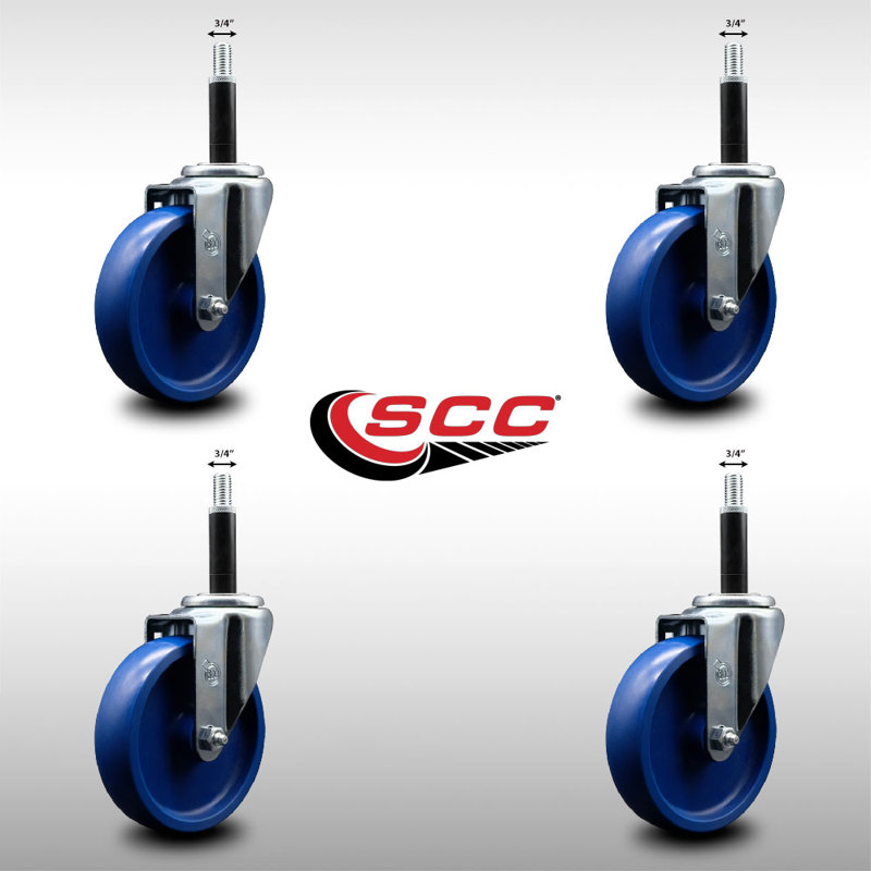 5 Inch SS Solid Poly Wheel Swivel 3/4 Inch Expanding Stem Caster Set SCC