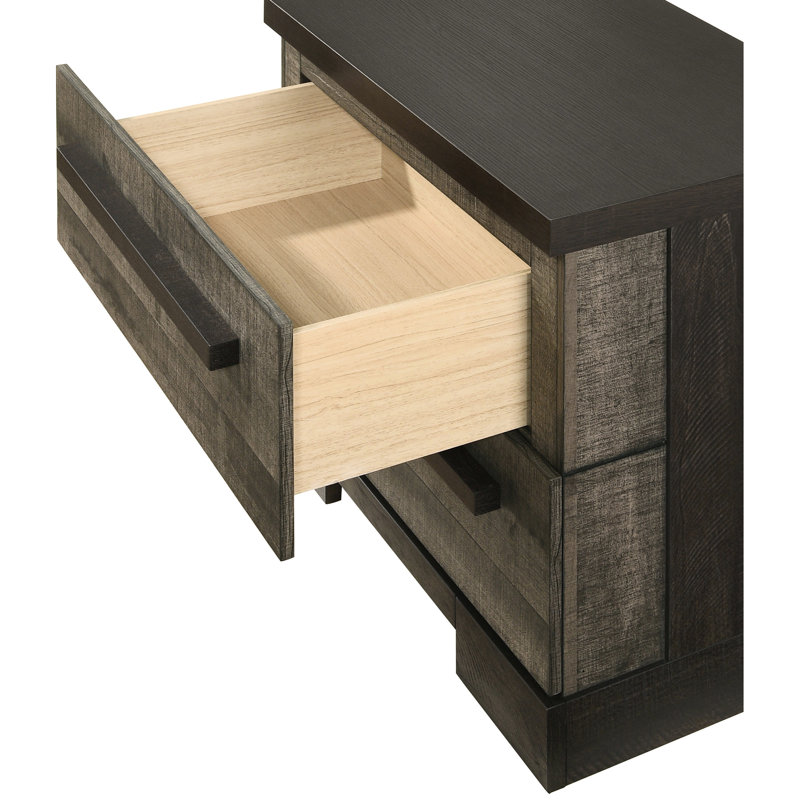 Table de chevet 2 en bois massif pour la chambre à coucher - Finition brun-brun en brun / gris
