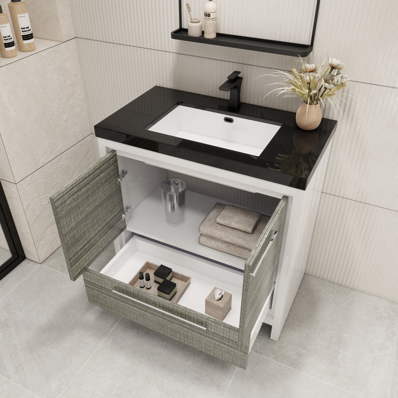 Ensemble de meuble-lavabo simple 36 po Enville, Gris cendre très lustré