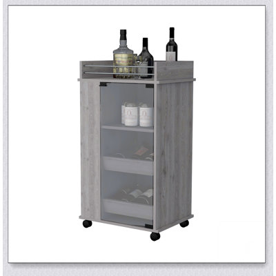 Willow Park Glass Door Bar Cart with Bottle Holder, Casters for Easy Mobility and Additional Storage