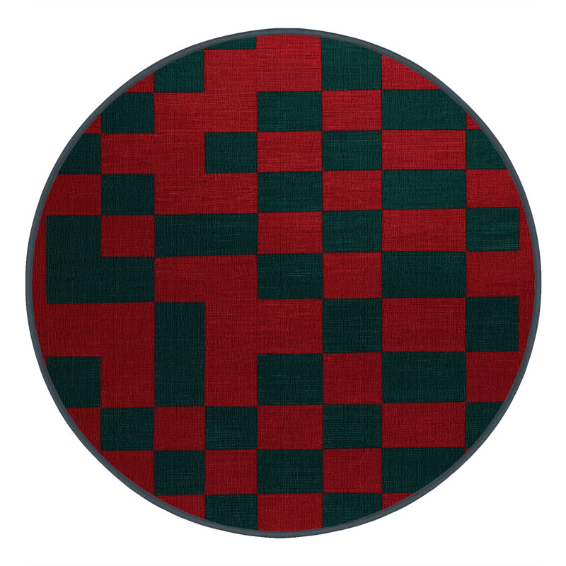 Machine Washable Checkered Green Area Rug, Round 7'