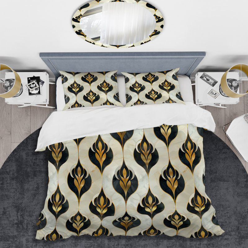 Ensemble de housse de couette doré et noir Glam - Glam, Housse de couette très grand + 2 taies décorativ