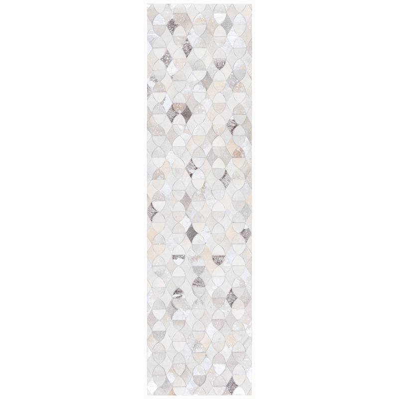 Abbie-Lei Flat Weave Hair On Leather Geometric Rug, Runner 2'3" x 9'