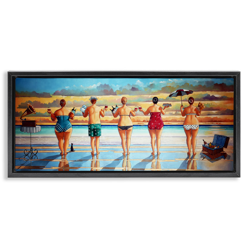 Beach Friends Coastal Summer Fun, H 11 po x l 25 po, Cadre flottant noir de jais