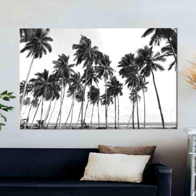 Black and White Palm Trees Landscape 3D Canvas Art - Handmade Modern Wall Decor Gift