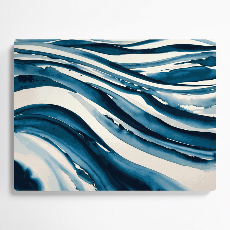 Art mural horizontal à rayures horizontales en acier bleu blanc bleu, H 24 po x l 36 po