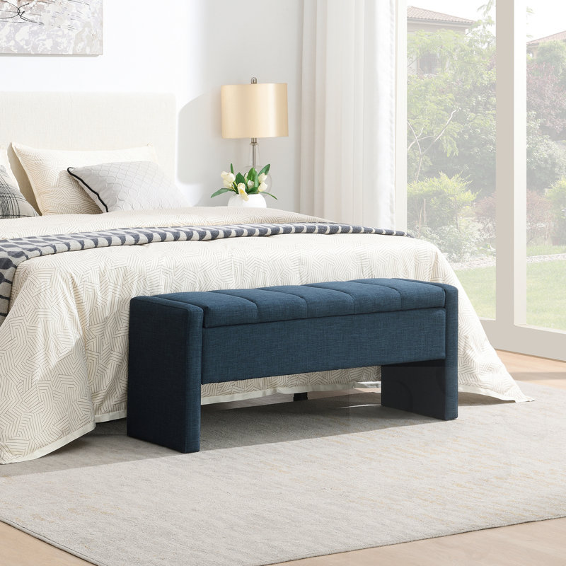 Banc rembourré avec rangement, Navy Blue
