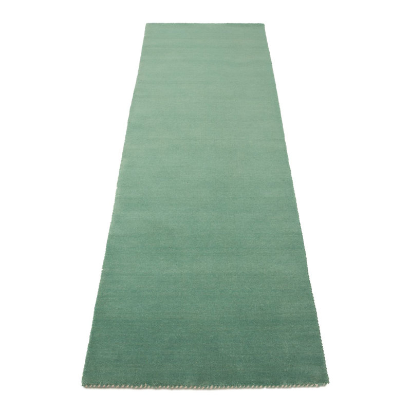 Solid Colour Wool Hand Woven Area Rug, Runner 75 x 200cm, Turquoise