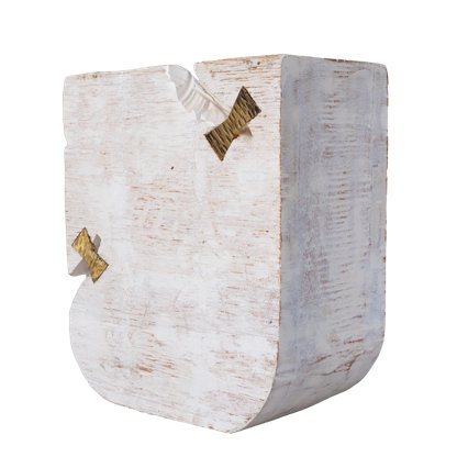 Arctic Fracture Planter ~ A bold fusion of modern geometry and organic imperfection, this boxy planter, crafted from 100% reclaimed wood, features a luminous whitewashed finish and brass butterfly joints, turning natural cracks into sculptural art.