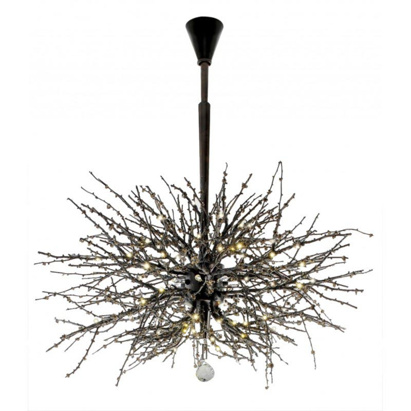 Lustre léger sphérique Spoutnik, Bronze argenté, Givré, 62" Width x 32" Height
