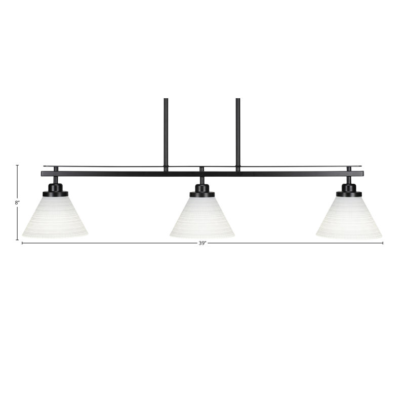 Kurland 3 Light Island Light Shown In Matte Black Finish With 7" Matrix Glass, White