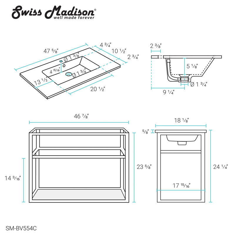 Pierre 48 Single, Open Shelf, Metal Frame Bathroom Vanity, Chrome