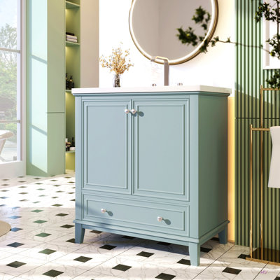 Ensemble de meuble-lavabo 30 po avec lavabo, armoire de salle de bain multifonctionnelle avec portes et tiroir, structure solide et panneau de fibres à densité moyenne