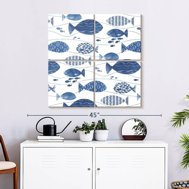 Ashelle abstrait poisson bleu, H 32 po x l 32 po