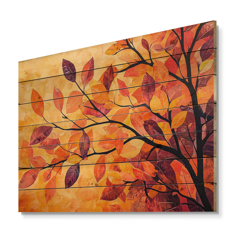 Feuilles d'automne au Canada III - Décoration murale traditionnelle en bois sur bois de pin naturel, H 34 po x l 44 po