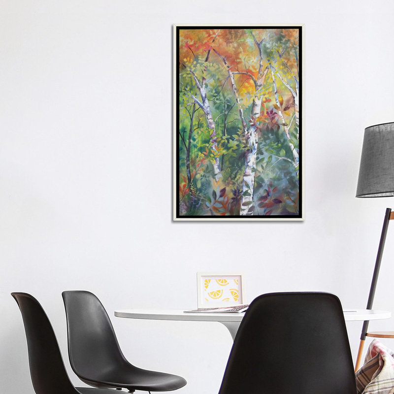 Lever de soleil dans les bois_1PC6, Cadre flottant blanc vieilli, H 40 po x l 26 po