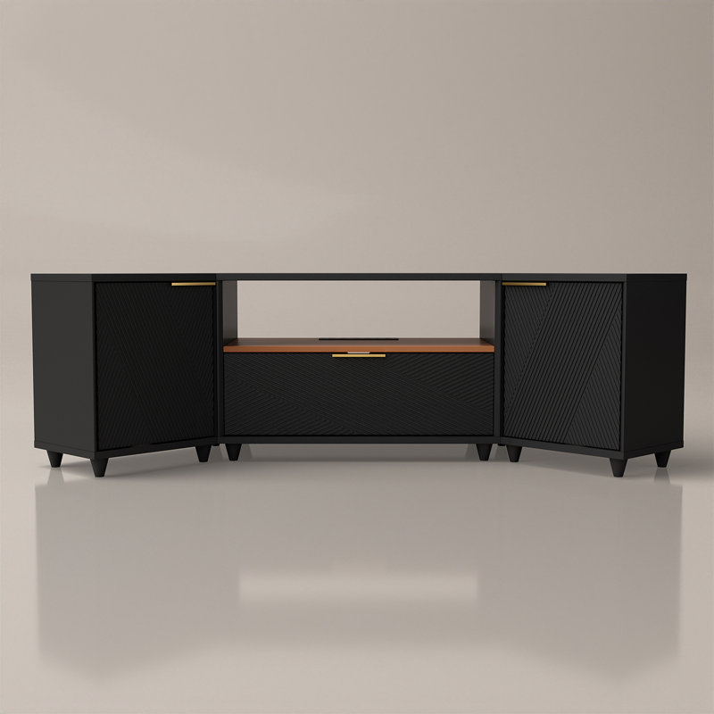 Modern Modular Corner TV Stand Media Console With Storage, 19.7" H x 66.2" L x 11.5" W, Black