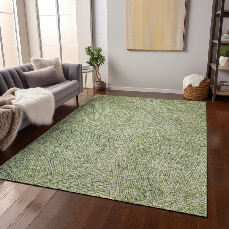Aloe Green Synthetic Washable Rectangular Area Rug 46" x 30"