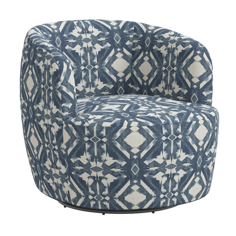 Fauteuil demi-tonneau pivotant Mina, Ikat bleu Asha