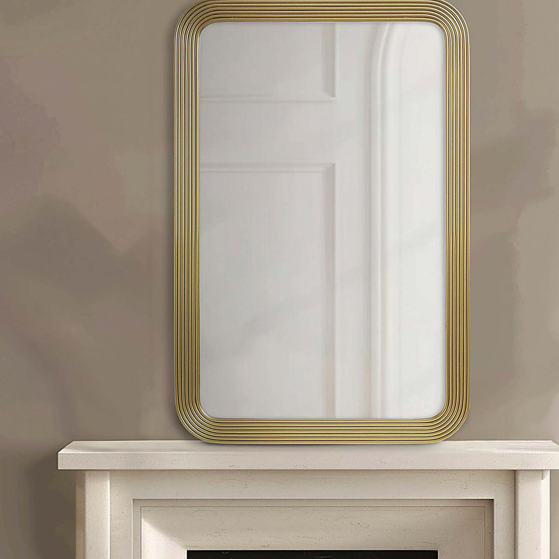 Miroir mural rond arrondi cannelé doré Voir ci-dessous