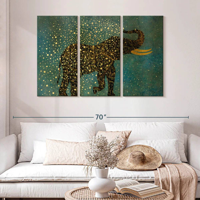 Gold Spraying Elephant, 32" H x 50" W