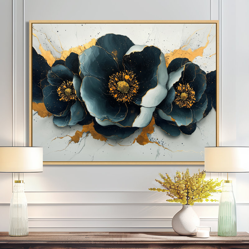Pivoine moderne émeraude sur pierre émeraude III - art mural pivoine, H 34 po x l 44 po, Cadre flottant, Blanc