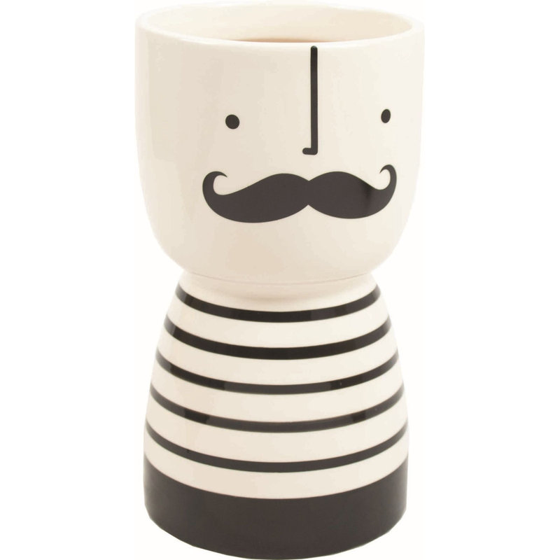 Travon Moustache avec jardinière à rayures noires et blanches