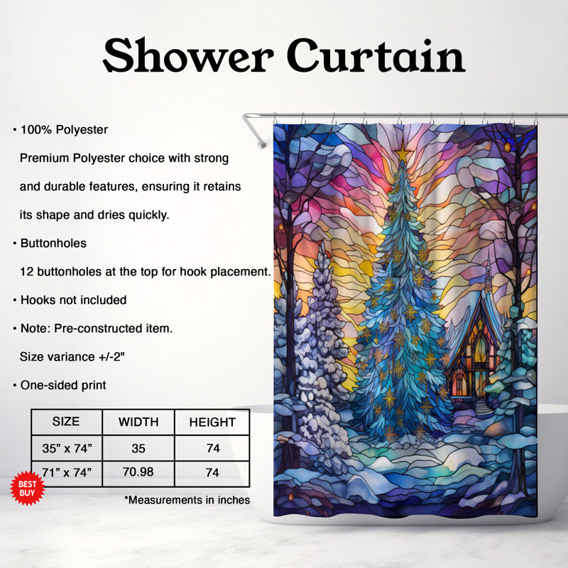 Rideau de douche standard 1 pièce, H 74 po x l 71 po