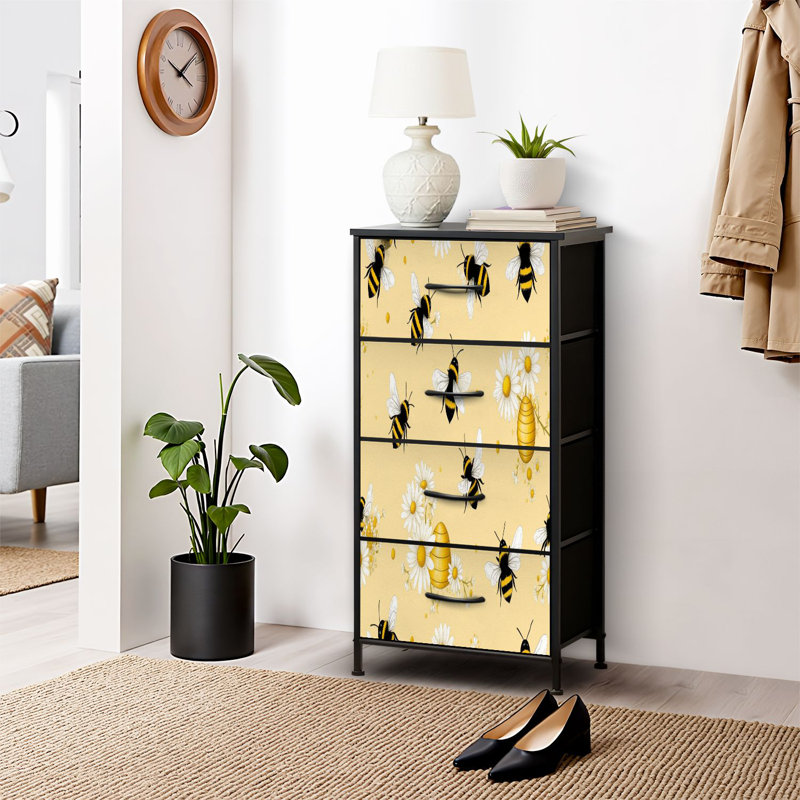 Commode pour commode de chambre à coucher Bumblebees Daisies Commodes jaunes et commodes de rangement en tissu avec bacs de rangement à 4 tiroirs