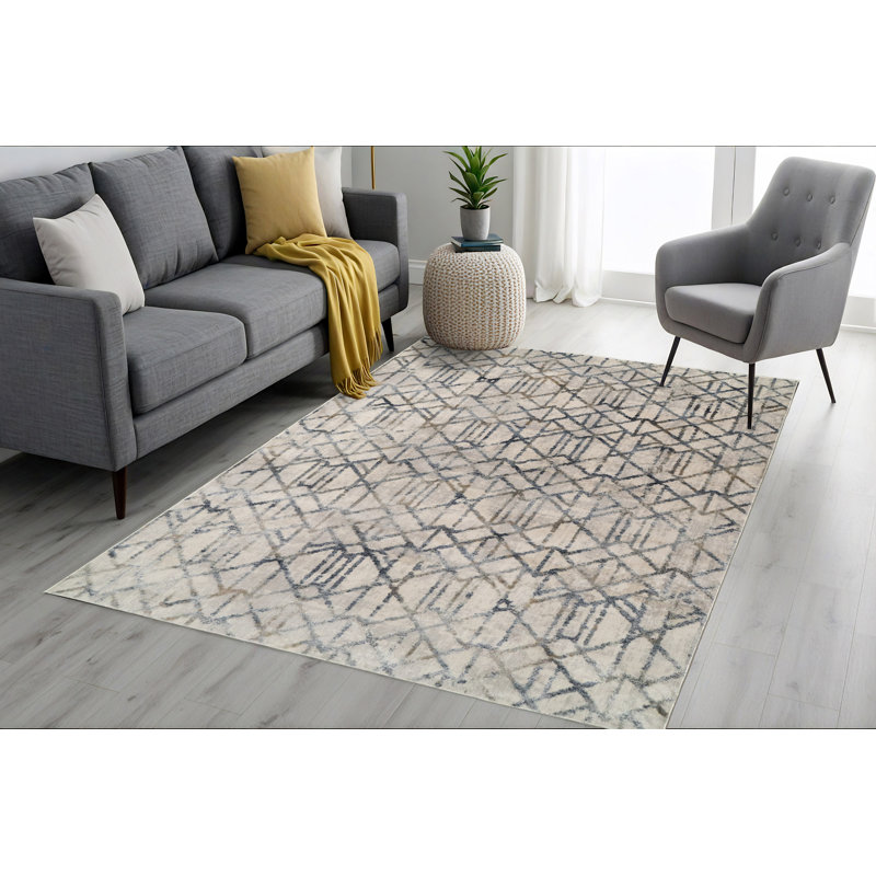 Tapis gris / bleu Garton, Rectangle 7 pi 10 po x 10 pi 10 po