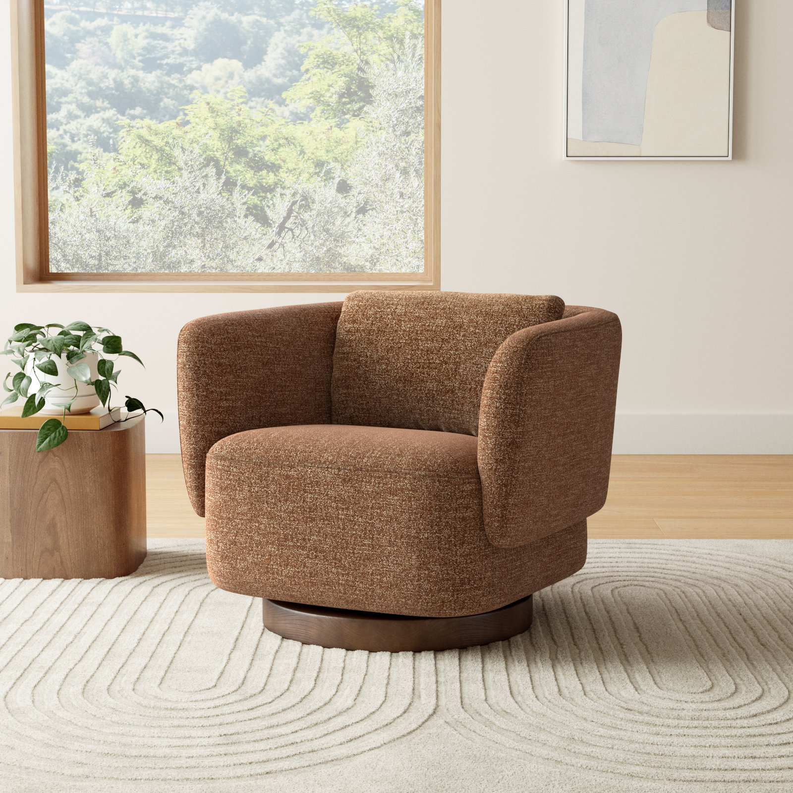 Morello Upholstered Swivel Armchair, Magonia Camel Tweed