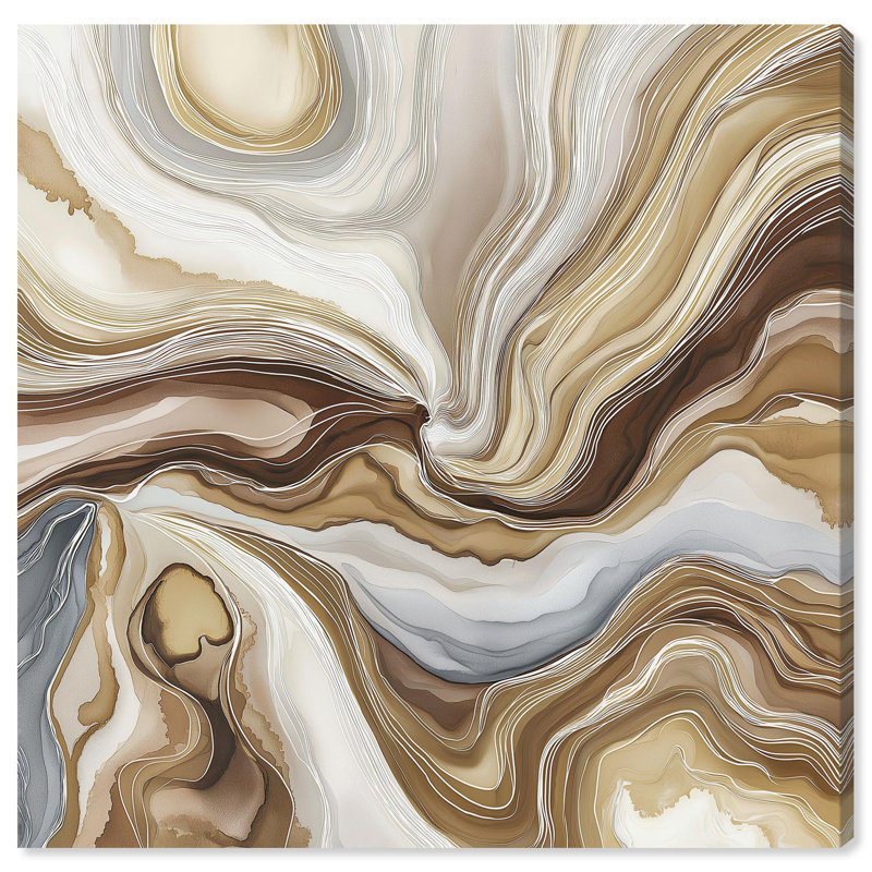Impression sur toile « Viscous Flow I » - Décoration murale bohème dorée par Art Remedy, cadre noir, 30 x 30 cm, 16"H x 16"W